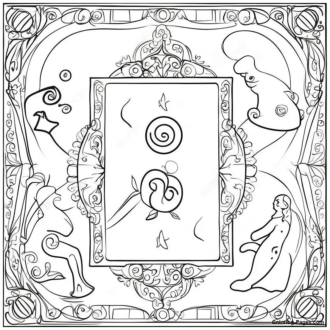 Whimsical Tarot Card Coloring Page | Coloring-Pages.com