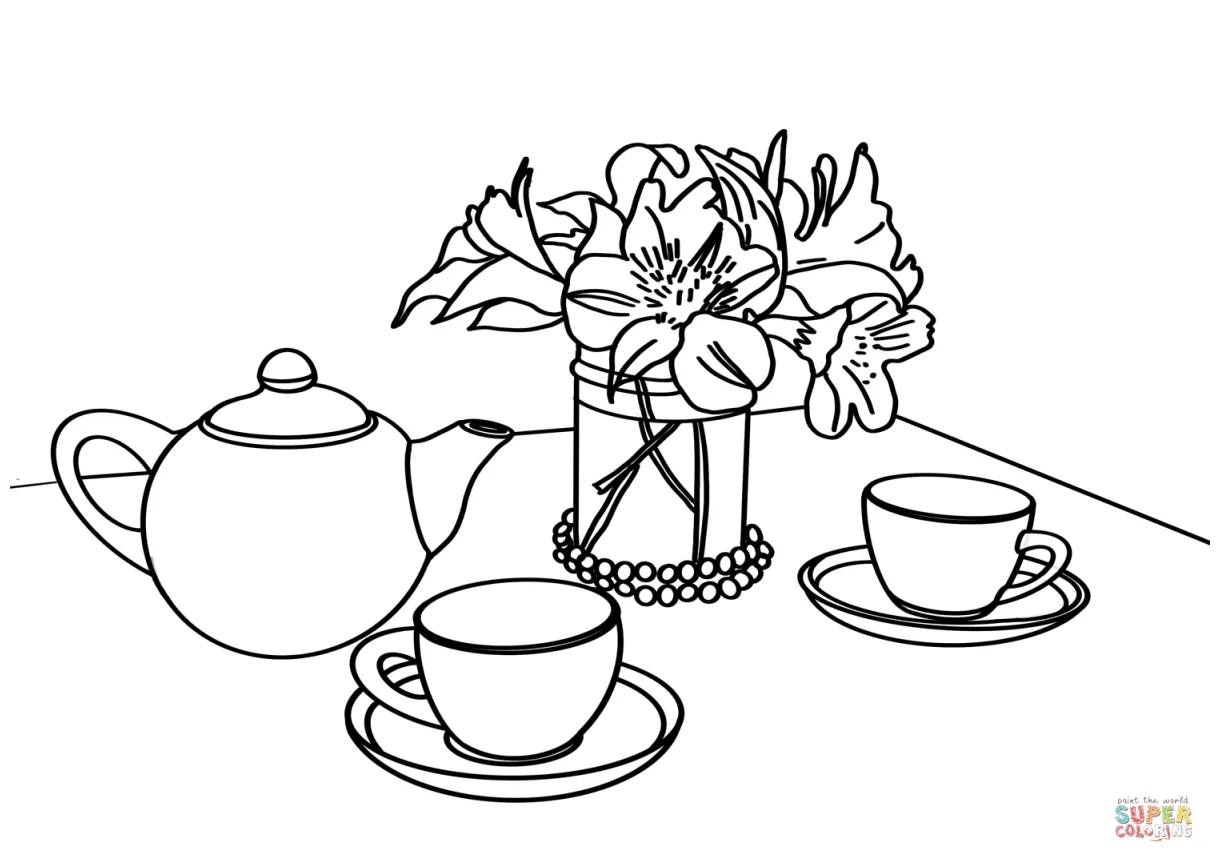 Tea party coloring page free printable coloring pages