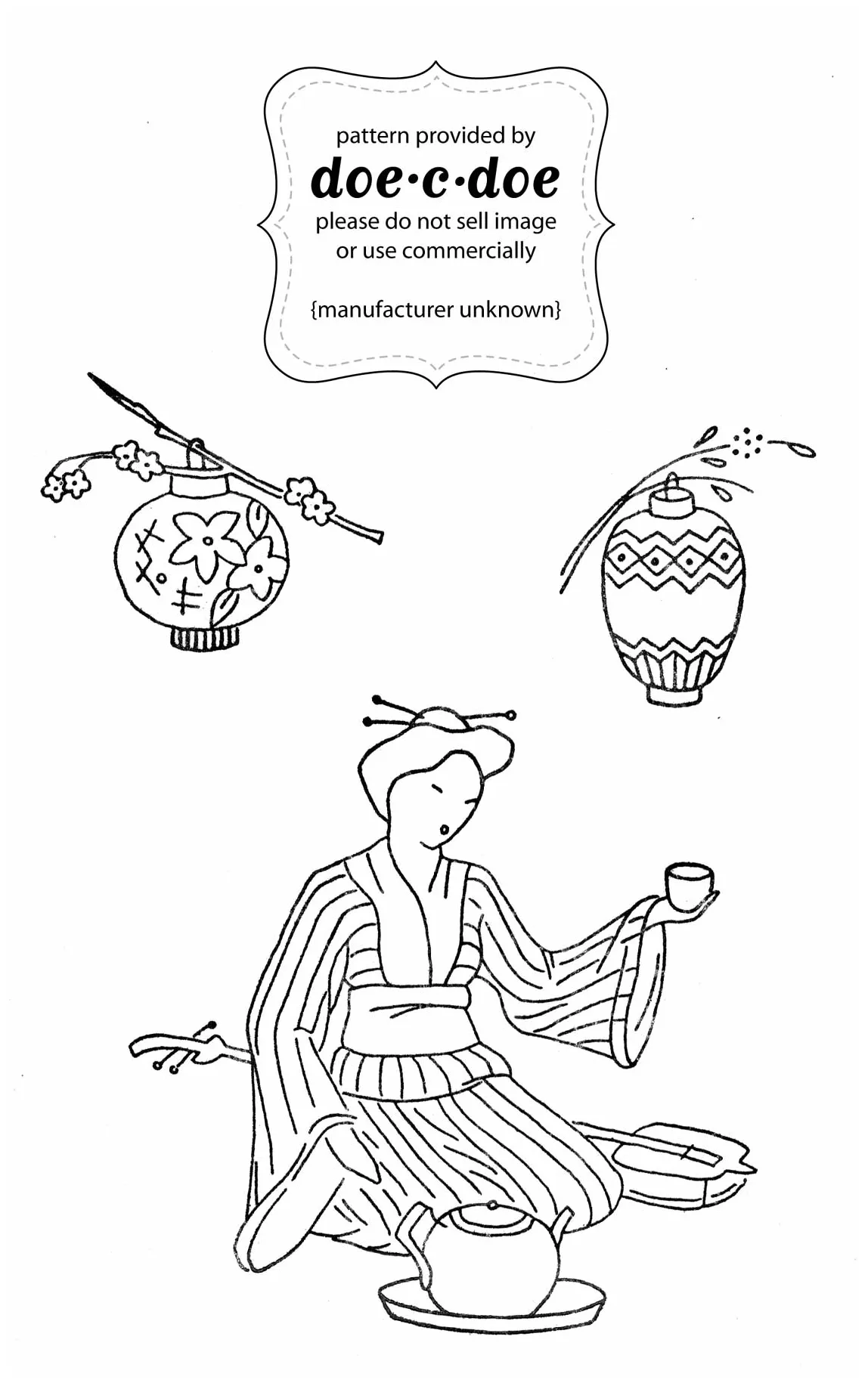 Tea ceremony embroidery design free printable papercraft templates