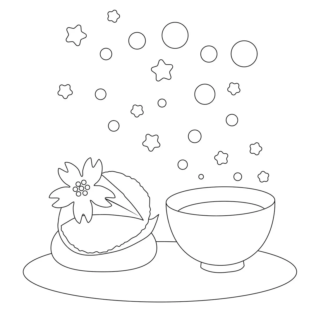 Premium vector coloring page sakura mochi and green tea japanese tea