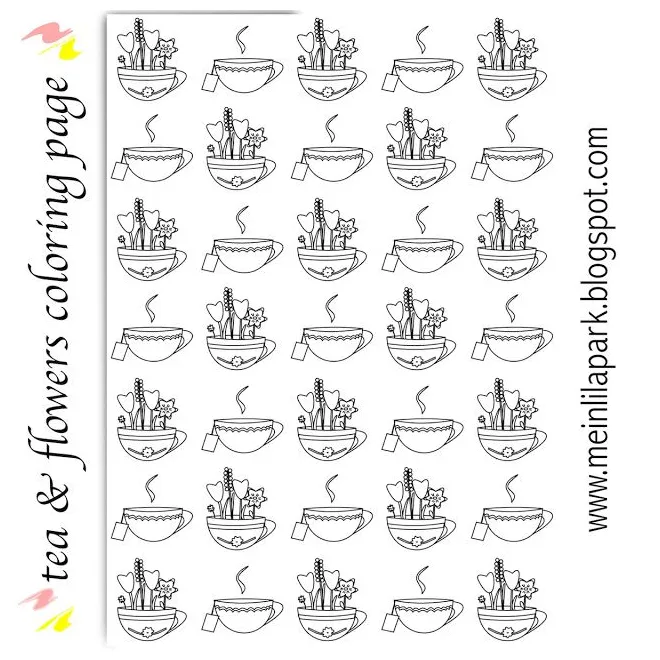 Flower tea coloring page