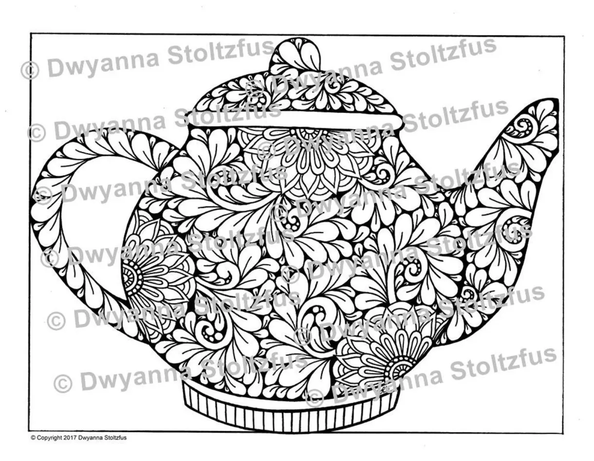 Floral Tea Pot Coloring Page JPG | Etsy