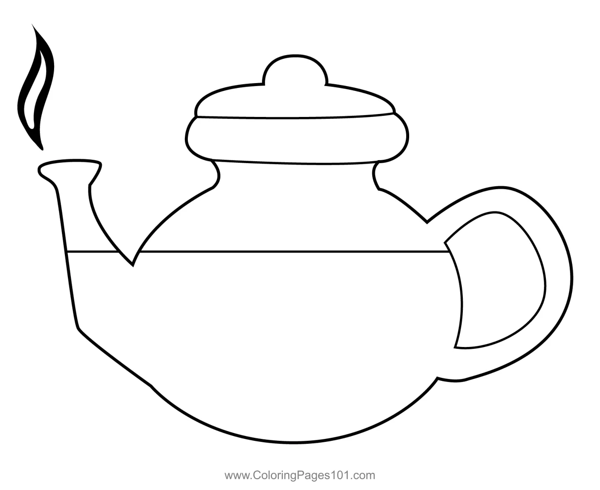 Designer Tea Pot Coloring Page for Kids - Free Crocodile Printable