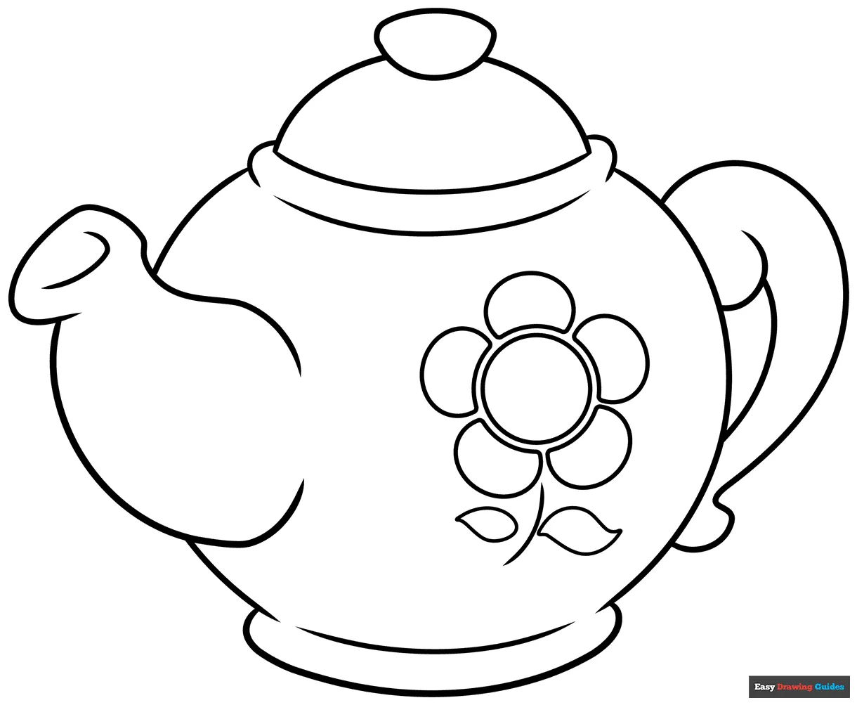 Easy Tea Pot Coloring Page | Easy Drawing Guides