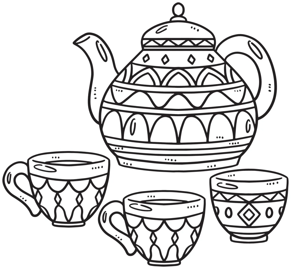 Ramadan tea set isolated coloring page for kids 14743700 vector art at
