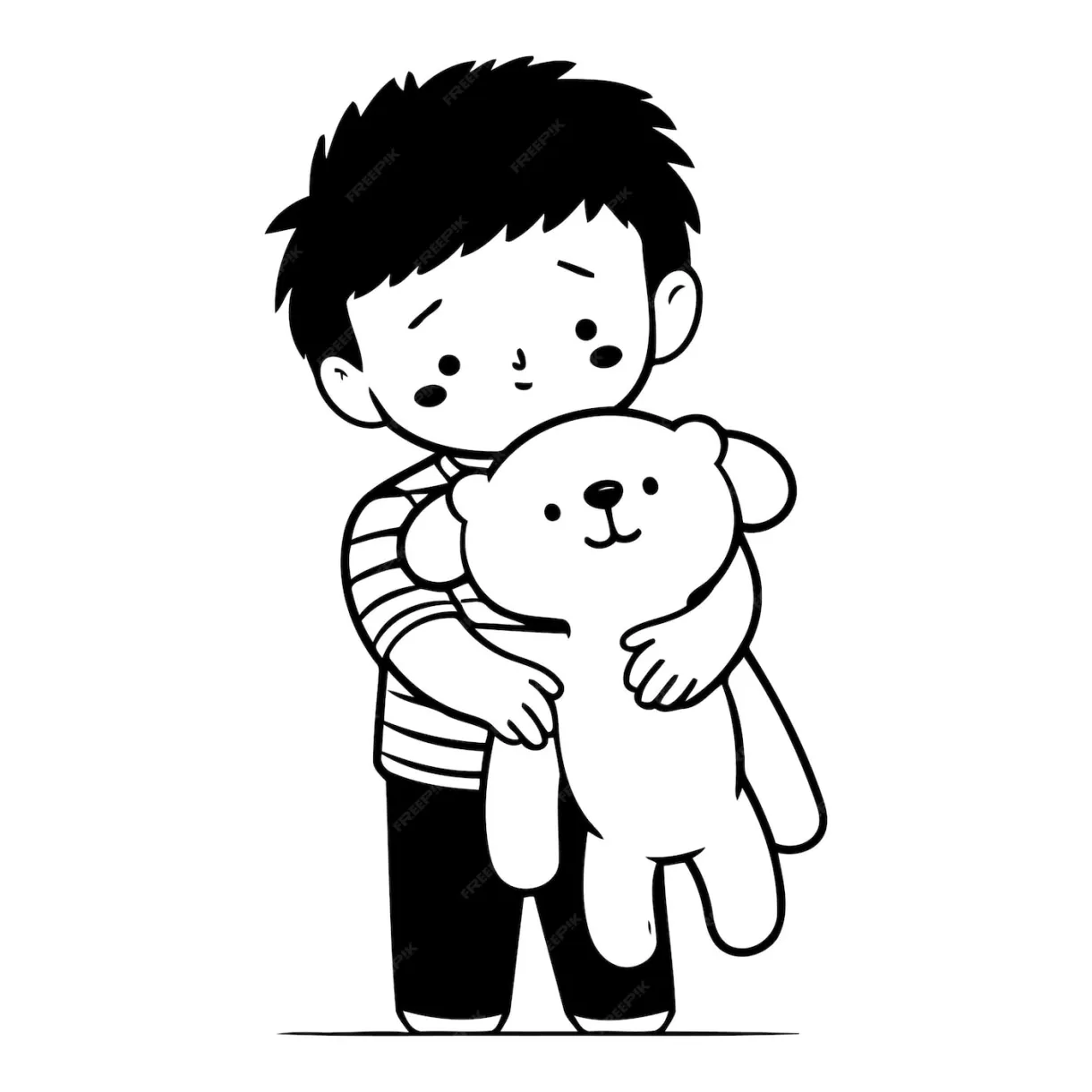 Premium vector boy hugging a teddy bear of a boy hugging a teddy bear