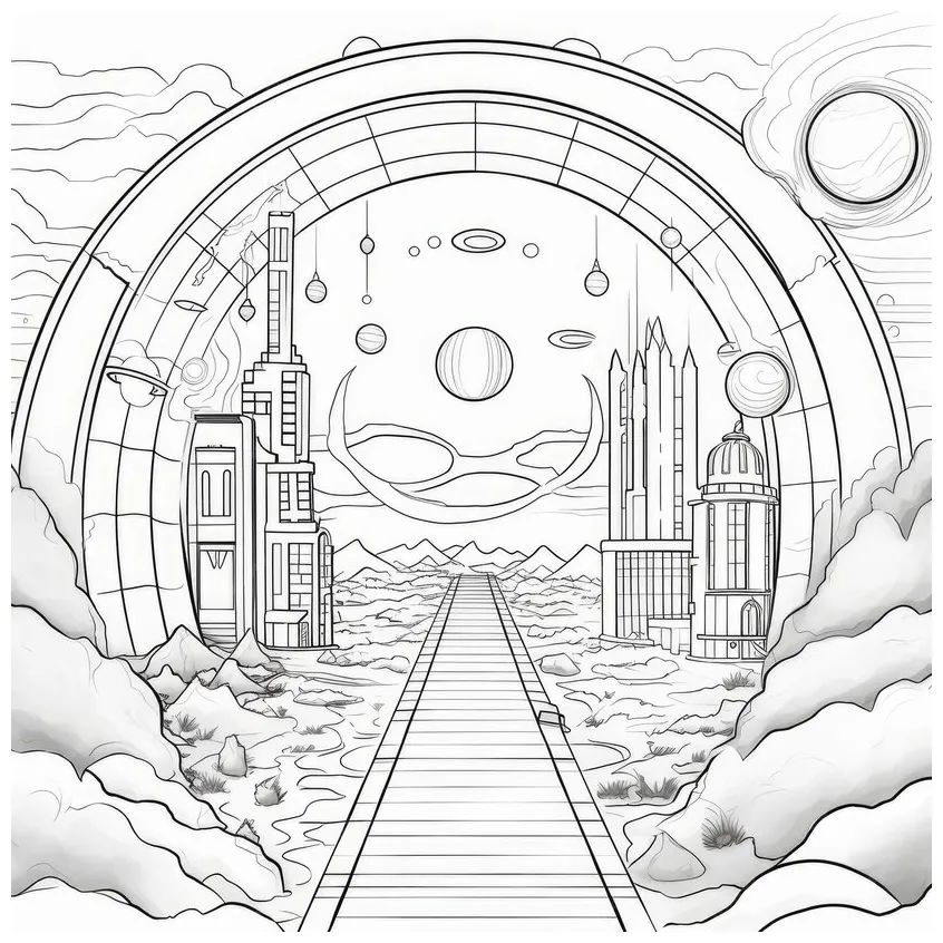 Premium black and white coloring picture of a space