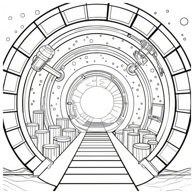 Premium black and white coloring picture of a space