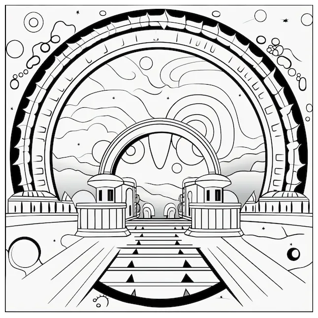 Premium black and white coloring picture of a space