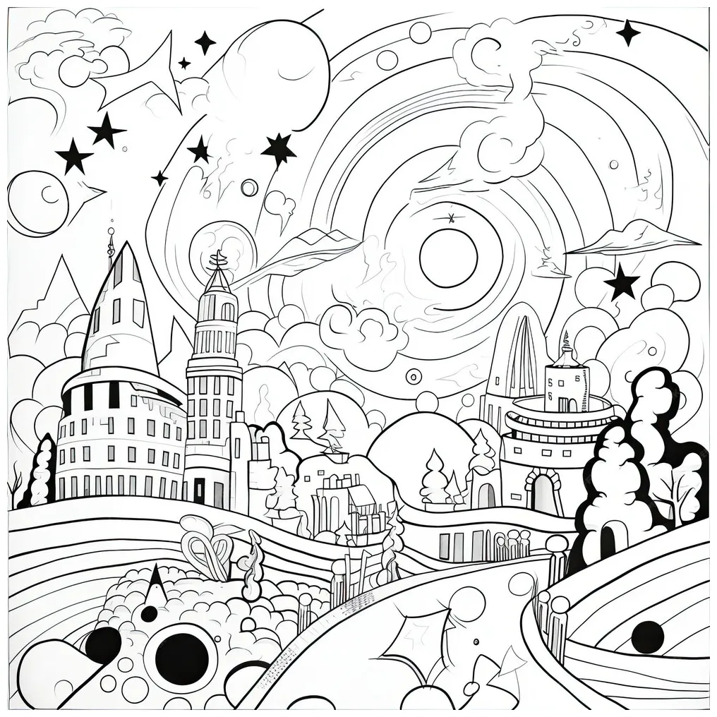 Premium black and white coloring picture of a magical teleportation