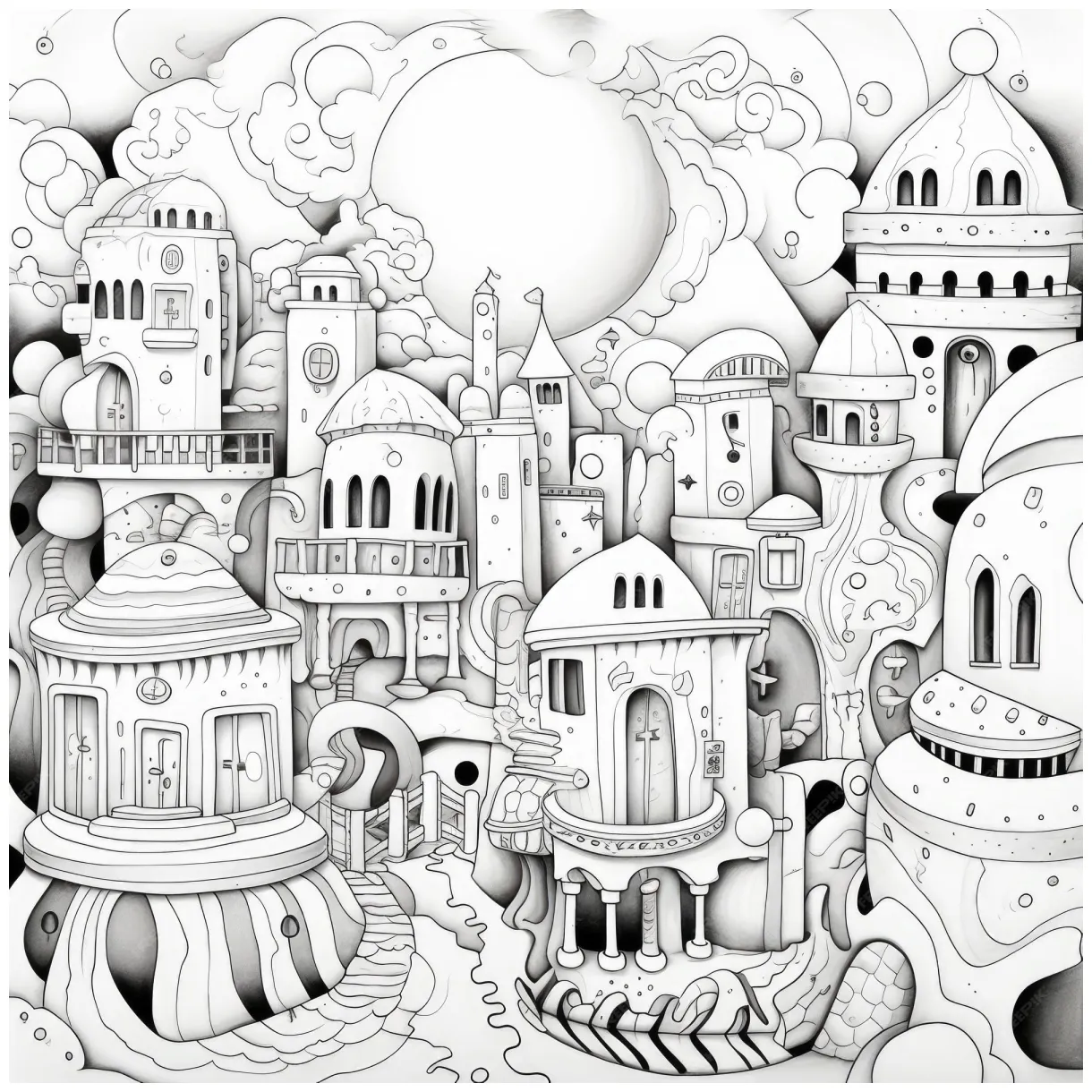 Premium black and white coloring picture of a magical teleportation