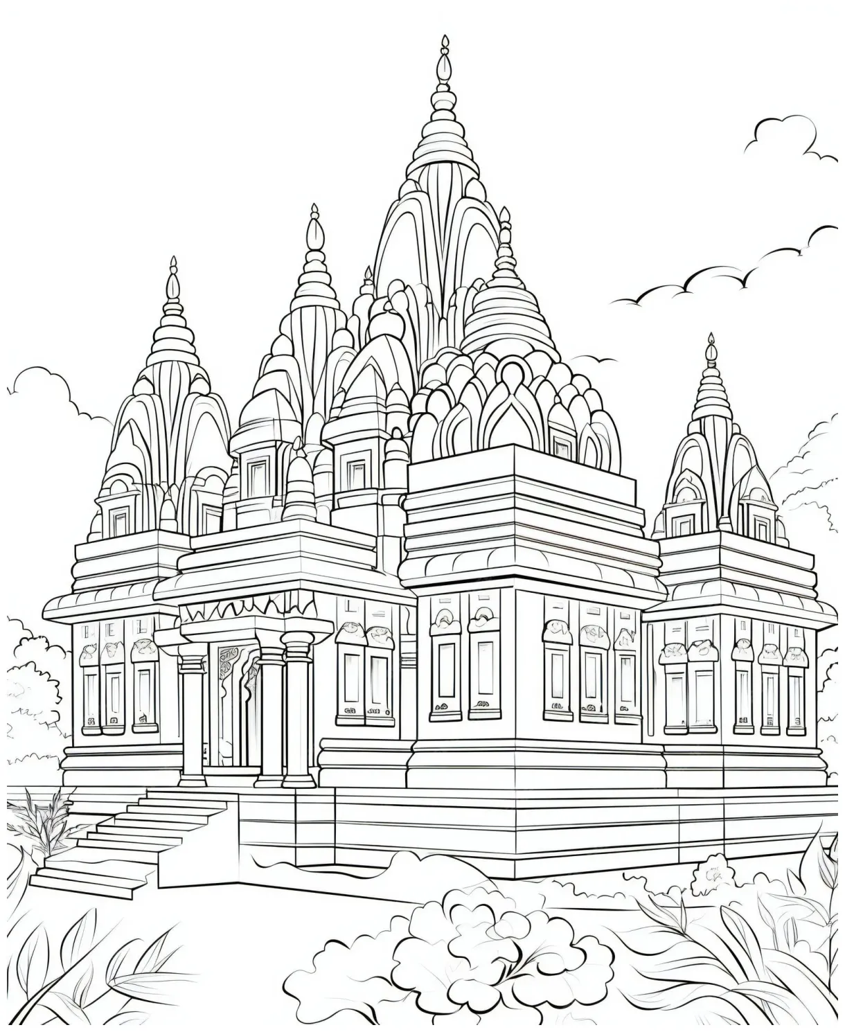 Clean and simple coloring page of temple premium ai-generated