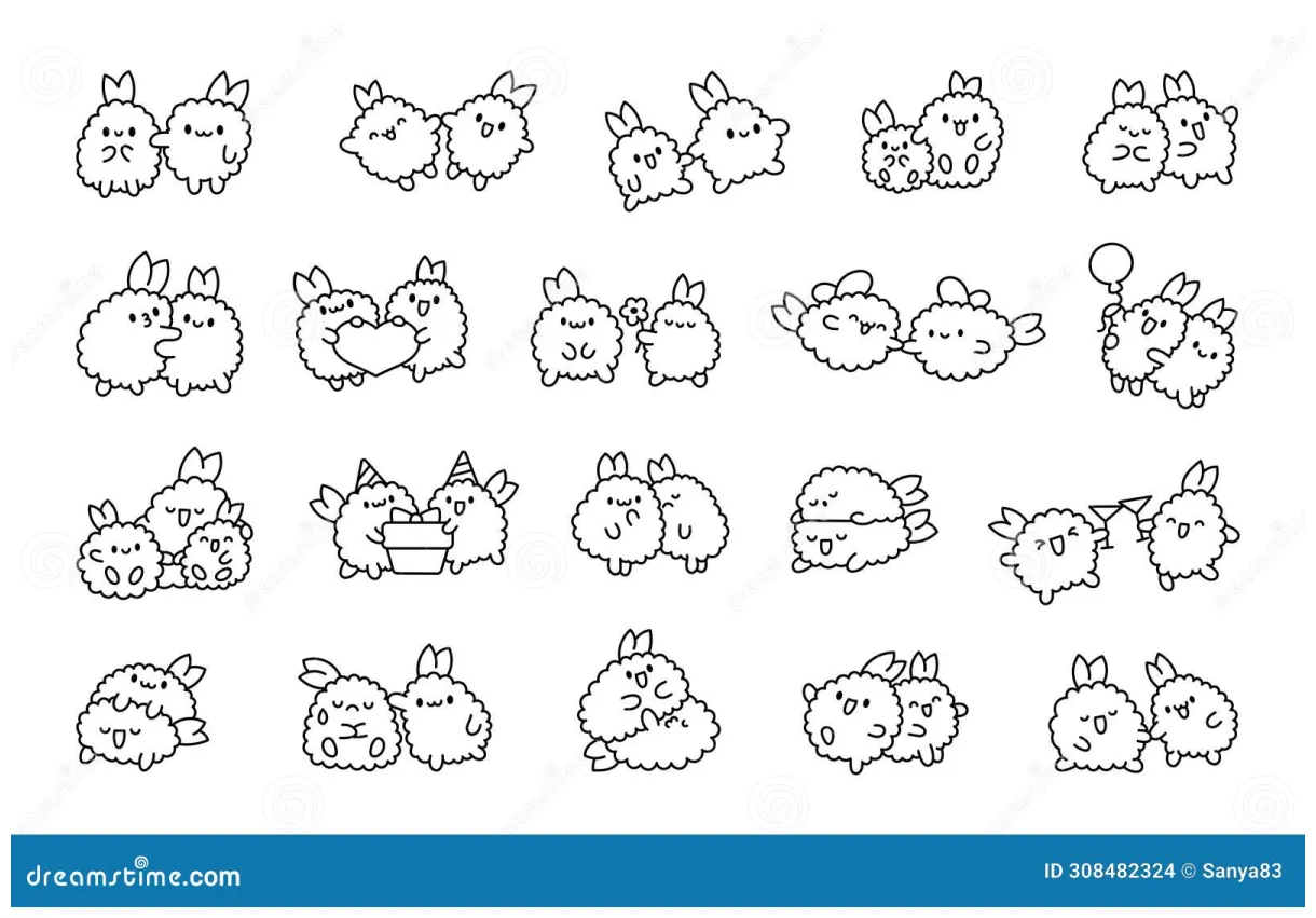 Cute couple fried shrimp tempura. coloring page stock vector