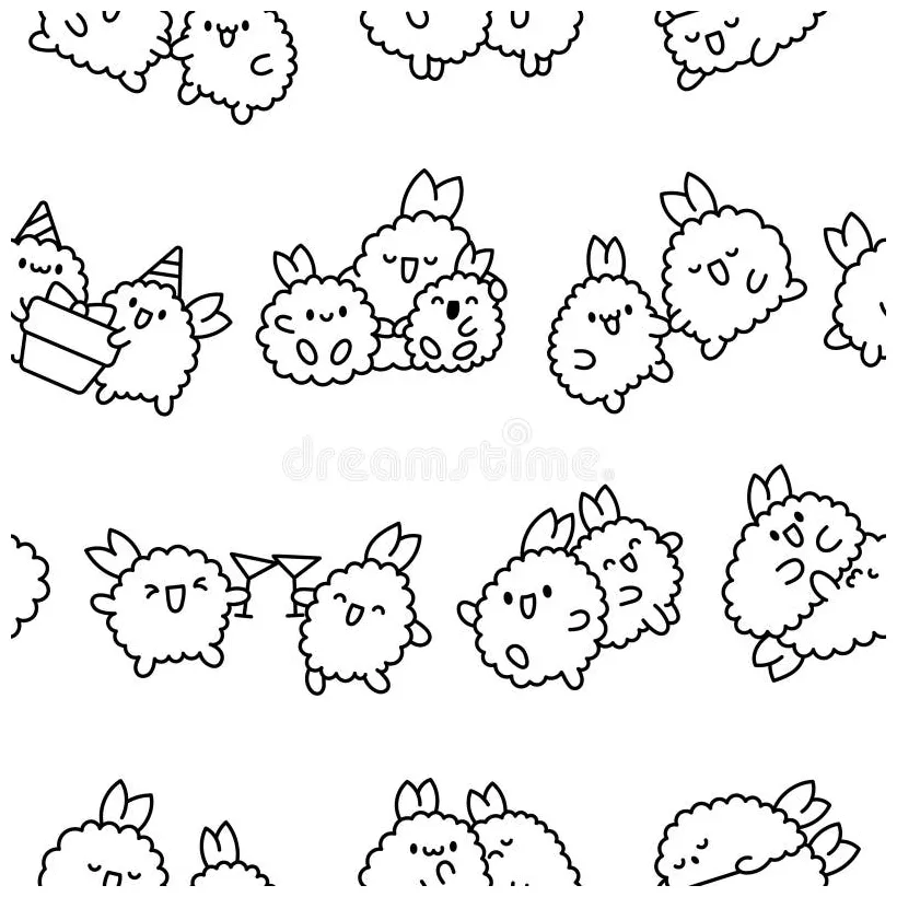 Cute couple fried shrimp tempura. coloring page stock vector printable coloring page