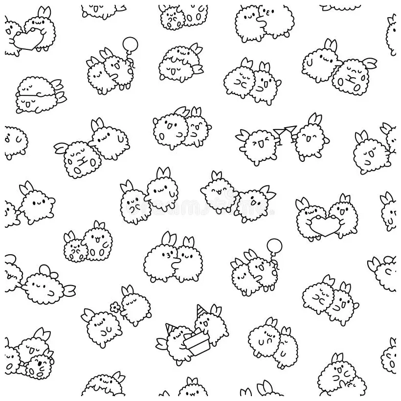 Cute couple fried shrimp tempura. coloring page stock vector