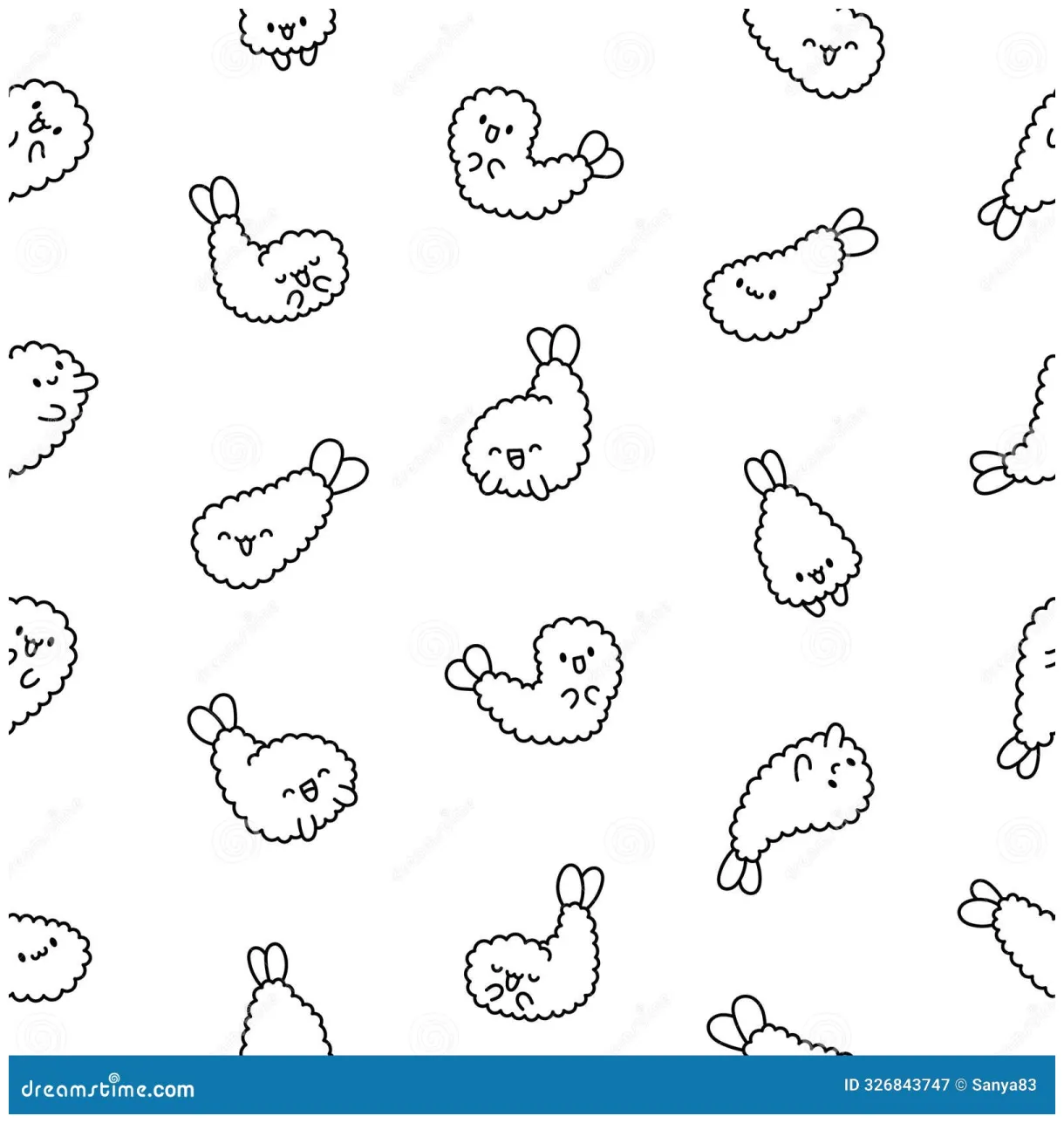 Funny tempura shrimp characters. coloring page stock vector