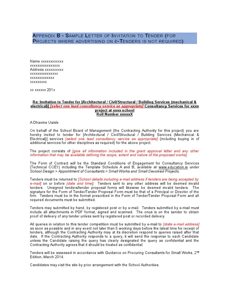 Sample invitation to tender letter pdf