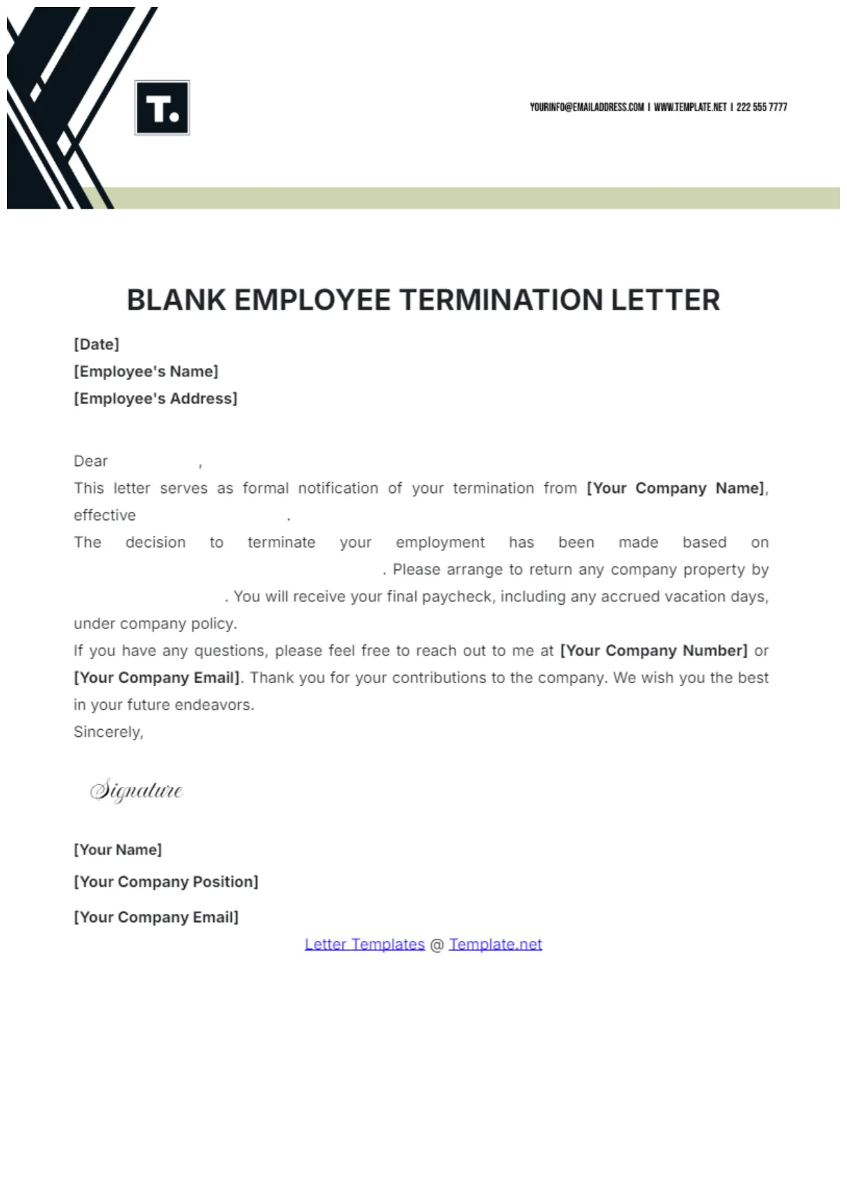 Employee termination letter sle word format free infoupdate