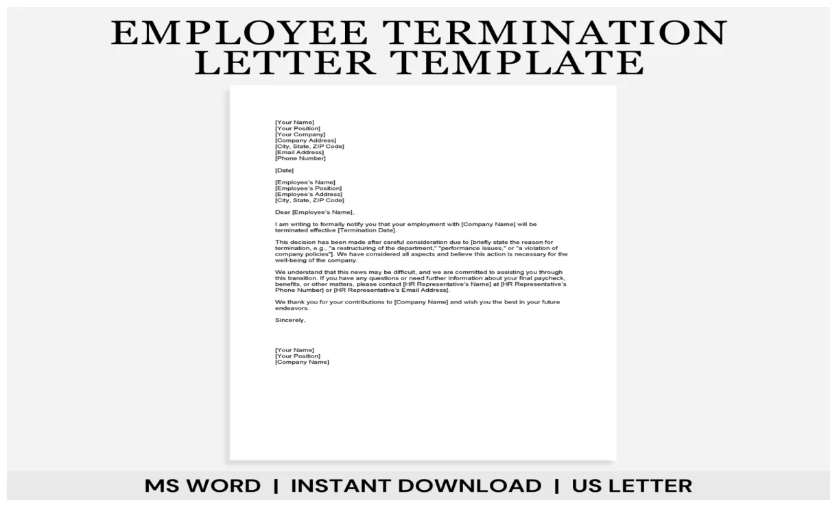 Employee termination letter template, job termination letter template