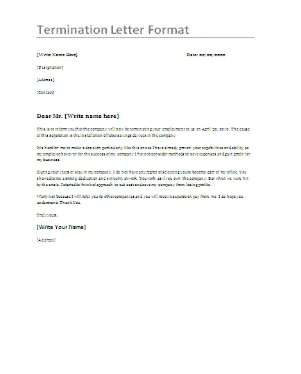 Termination letter samples professional word templates