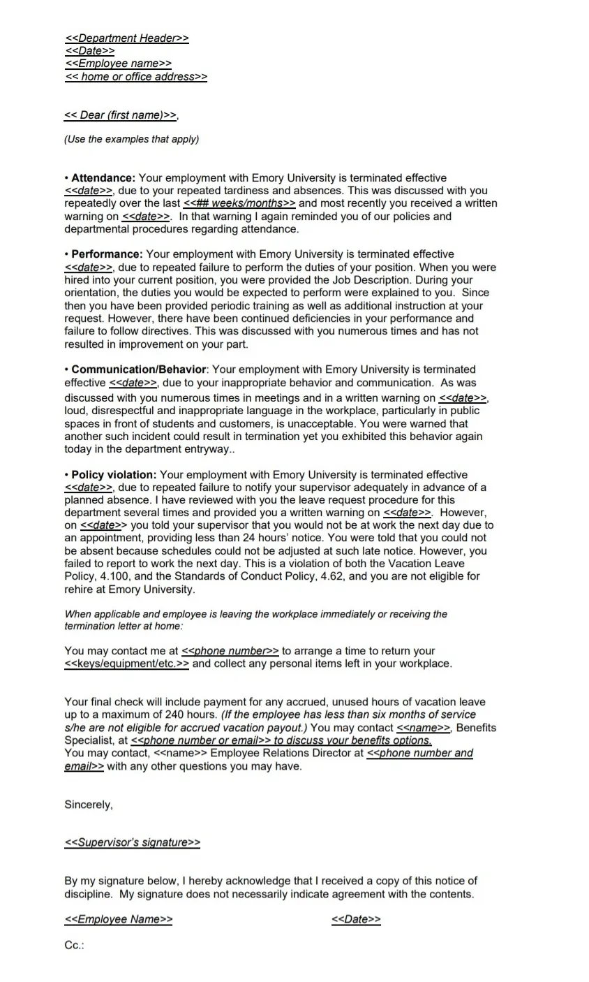 Termination letter template free word templates