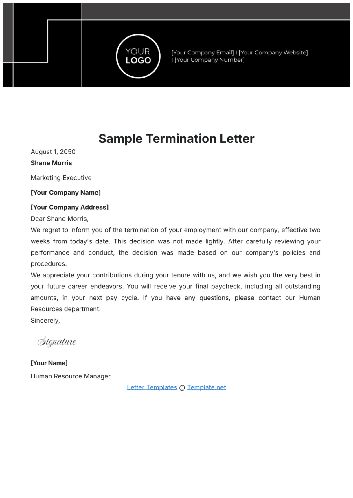Sample termination letter template edit online & download example