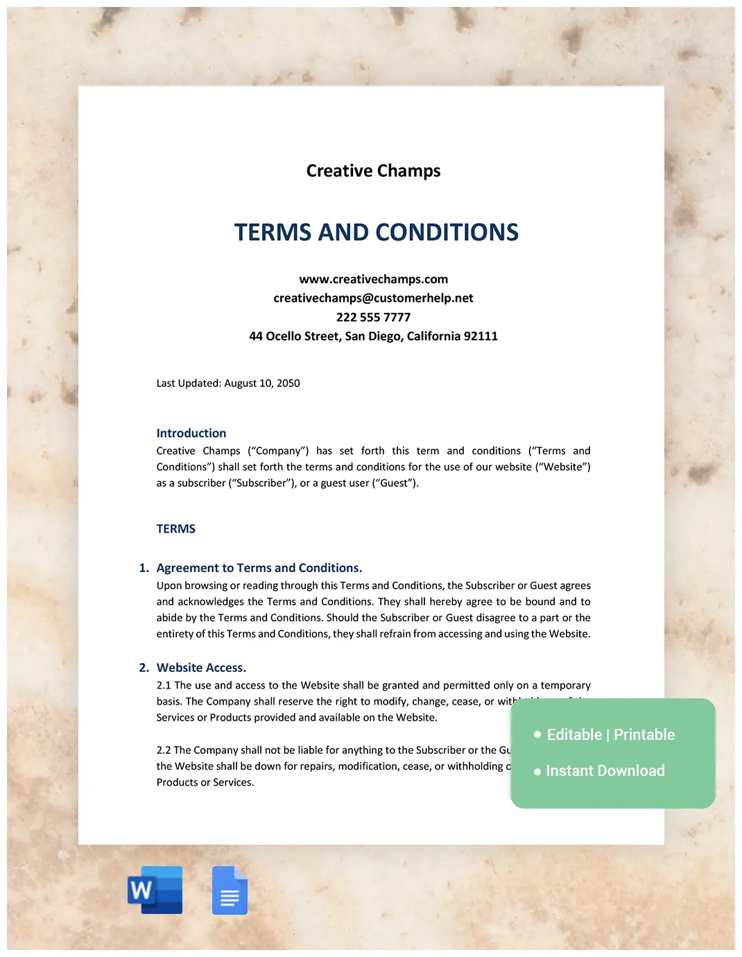 Sample terms and conditions template in word download template
