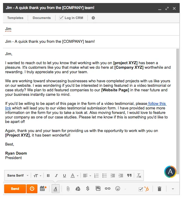 Testimonial request template