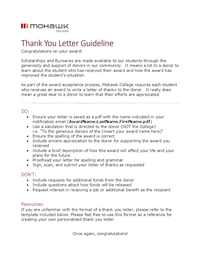 Thank you letter guideline pdf