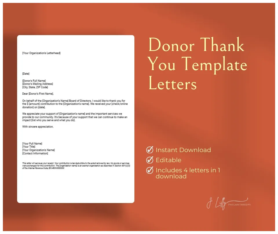 Donor thank you letter templates etsy
