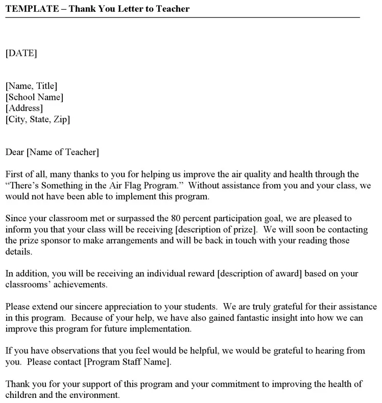 Free Thank You Letter to Teacher - doc | 29KB | 1 Page(s)