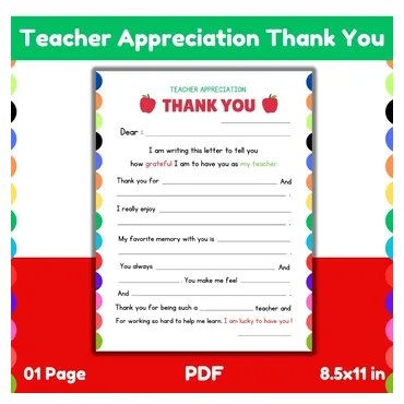 Teacher Appreciation Thank You Letter, Teacher Gift From Student