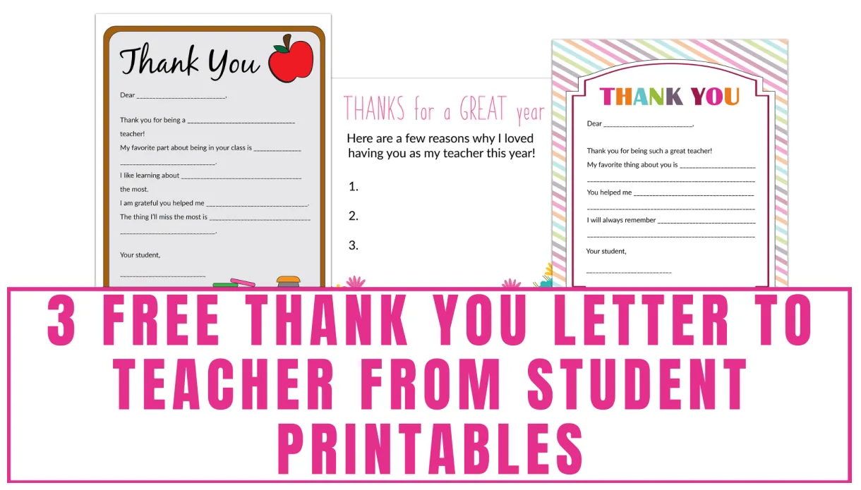Free Thank You Letter to Teacher from Student Printables