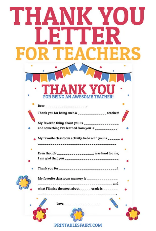Teacher Thank You Letter (Free Printable) - The Printables Fairy