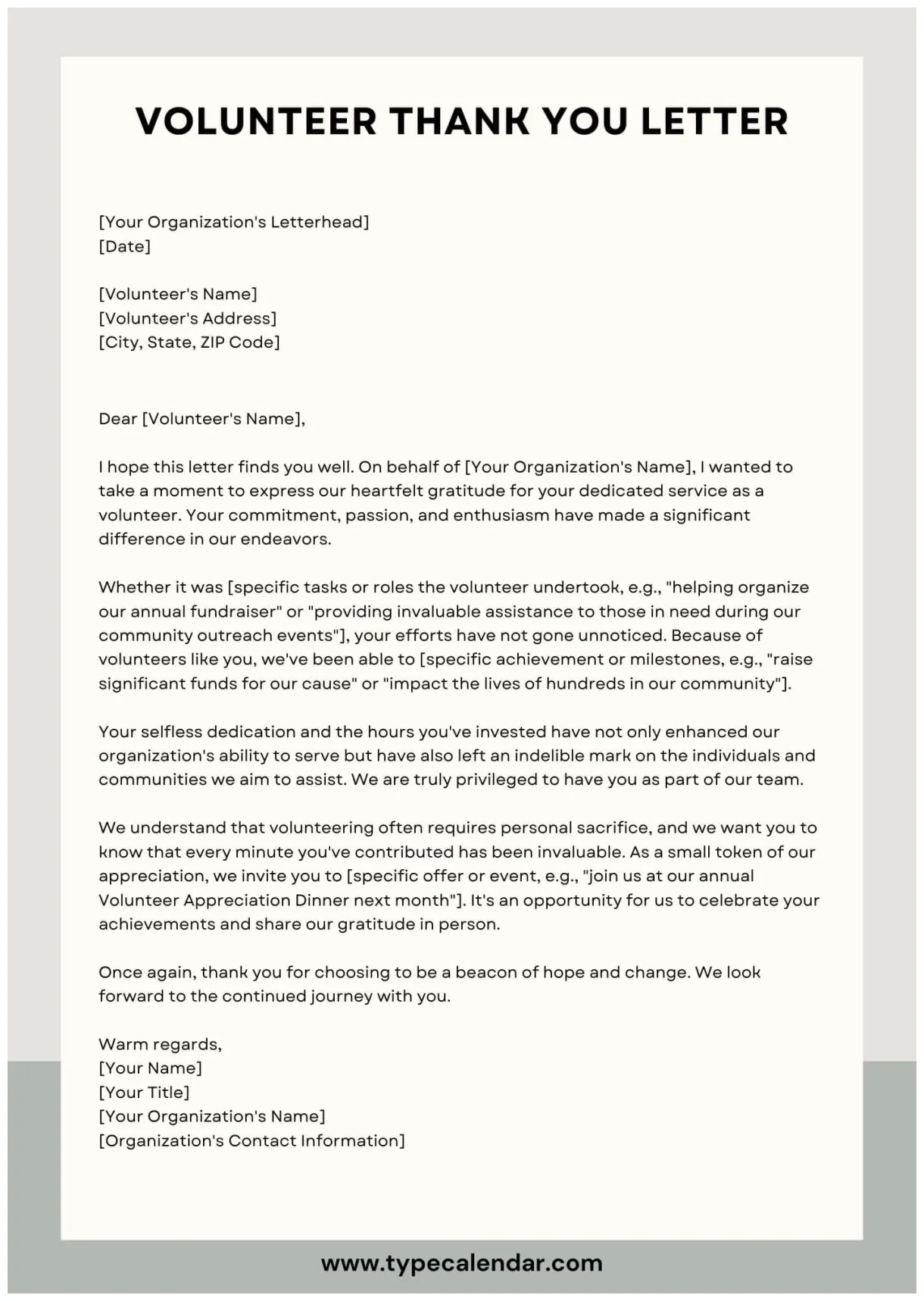 Nonprofit volunteer thank you letter infoupdate