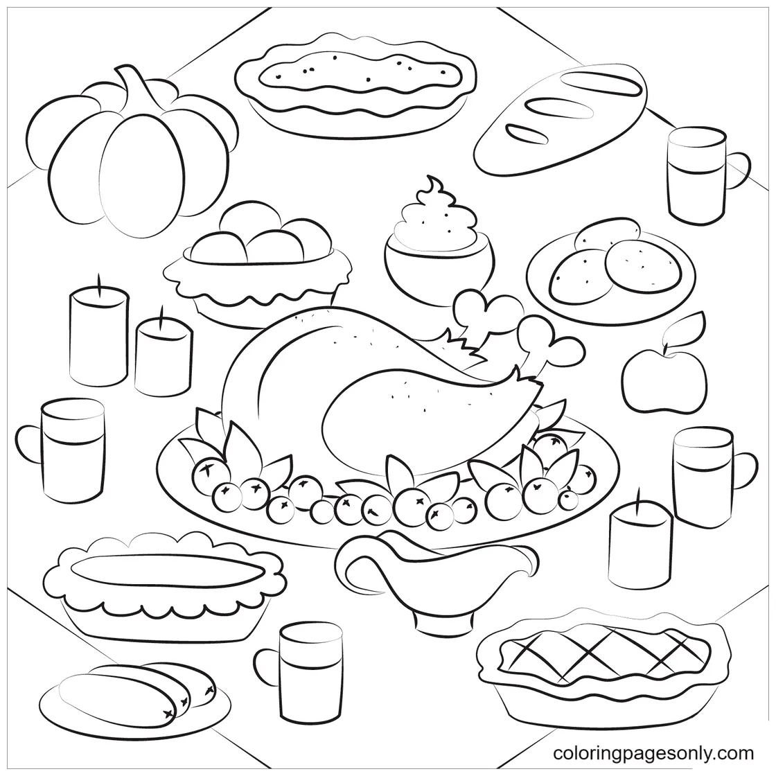 Thanksgiving turkey dinner coloring page