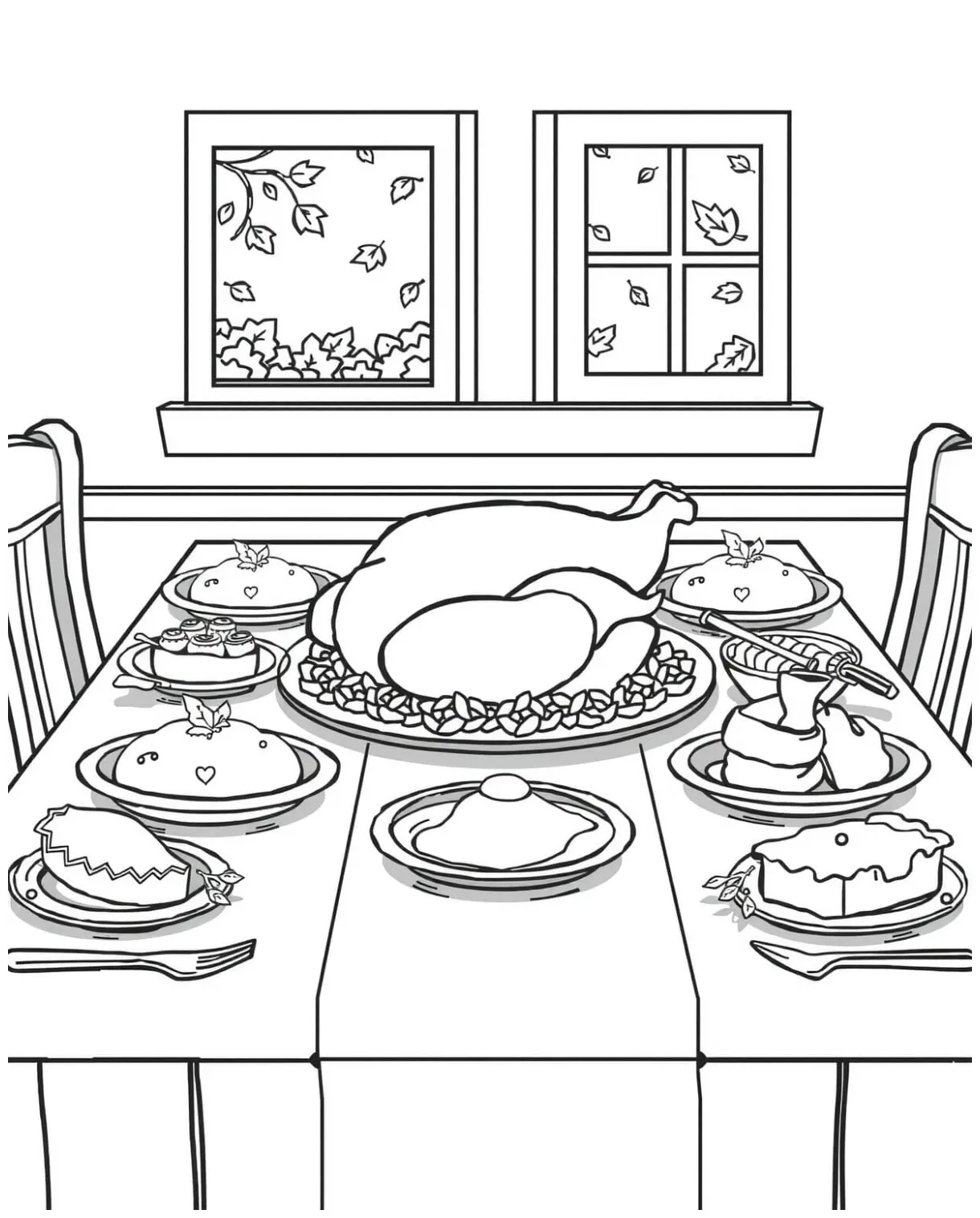 Thanksgiving dinner coloring page free printable