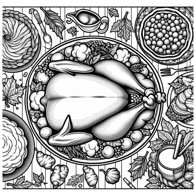 Thanksgiving Feast Coloring Page | ColorBliss