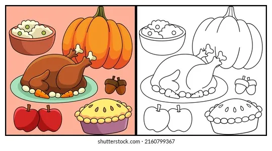 Thanksgiving Feast Coloring Page Illustration Stock Vector (Royalty