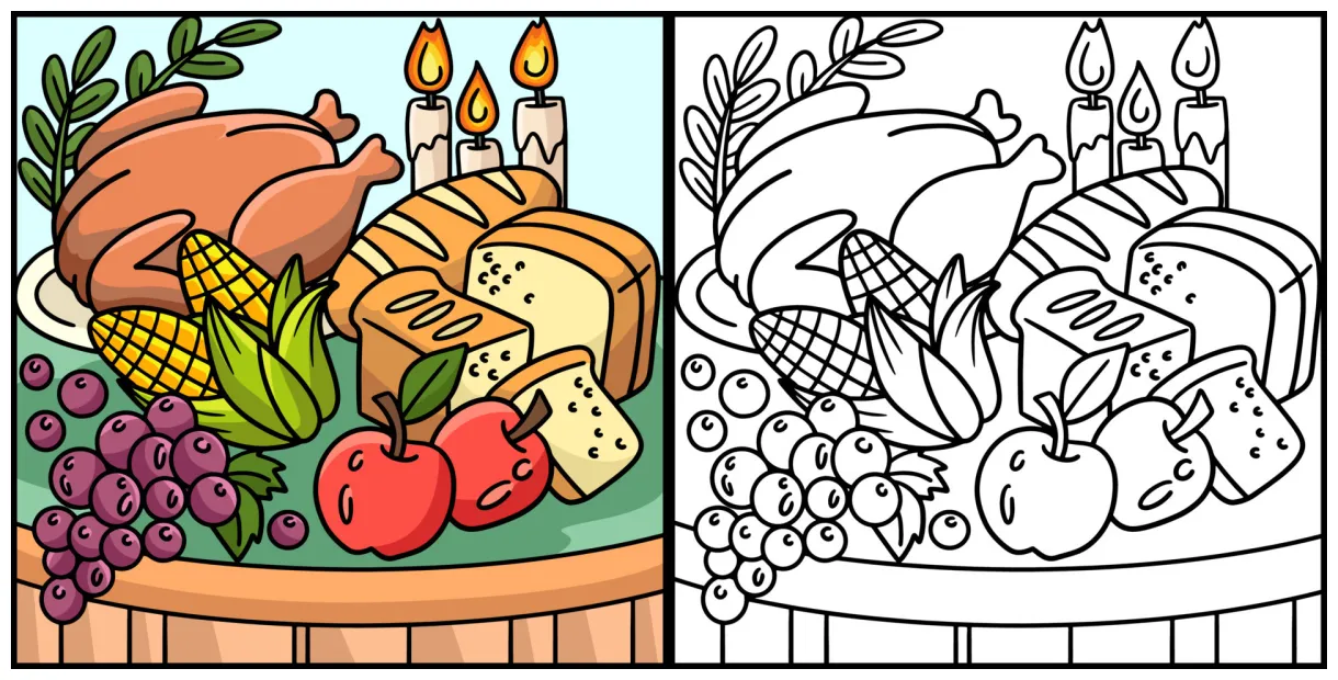 Thanksgiving Feast Coloring Page Illustration 8944204 Vector Art at