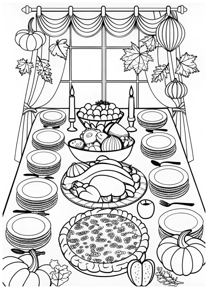 Thanksgiving Feast Coloring Page | ColorBliss