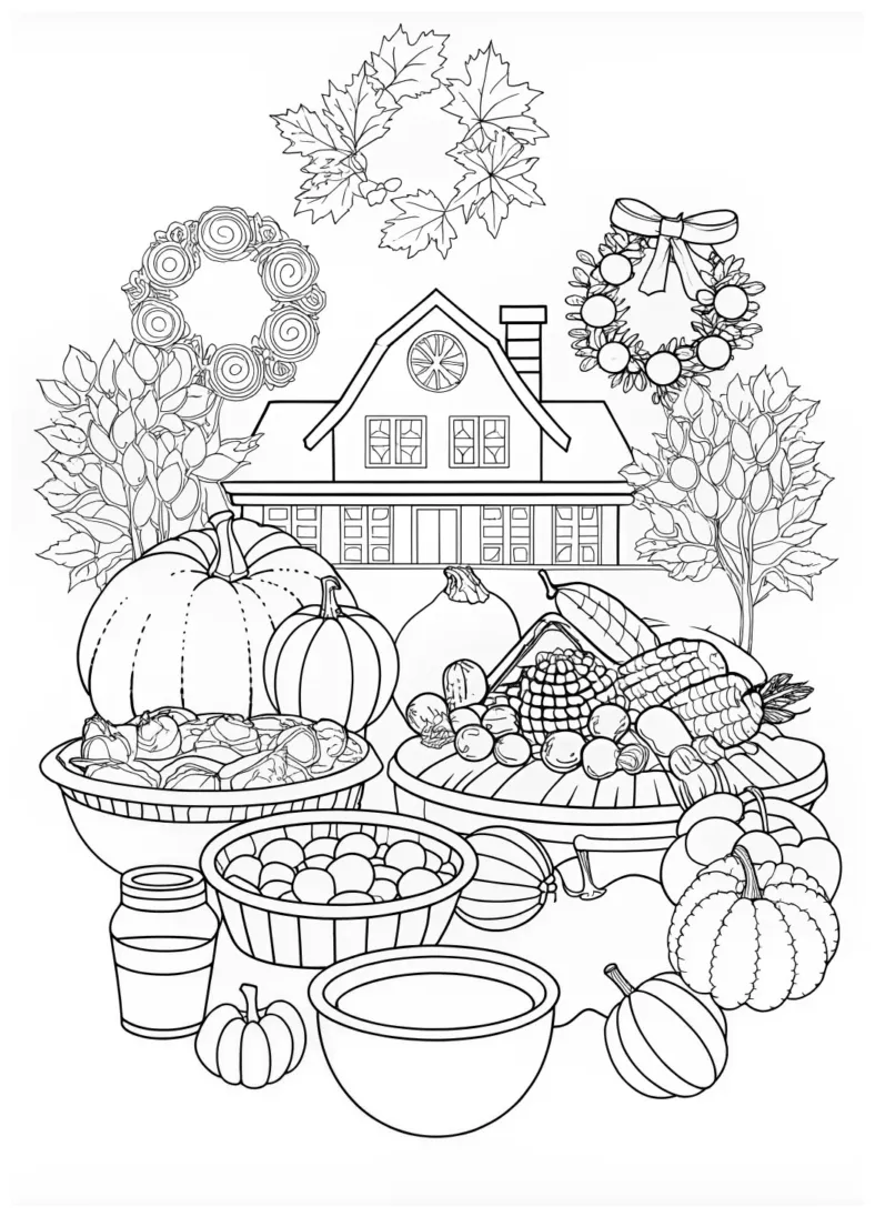 Thanksgiving Feast Coloring Page | ColorBliss