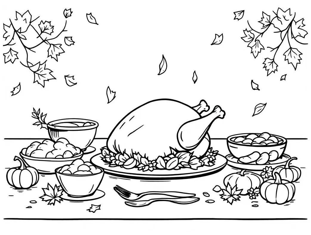 Thanksgiving Feast Coloring Page - Make your own Coloring Page