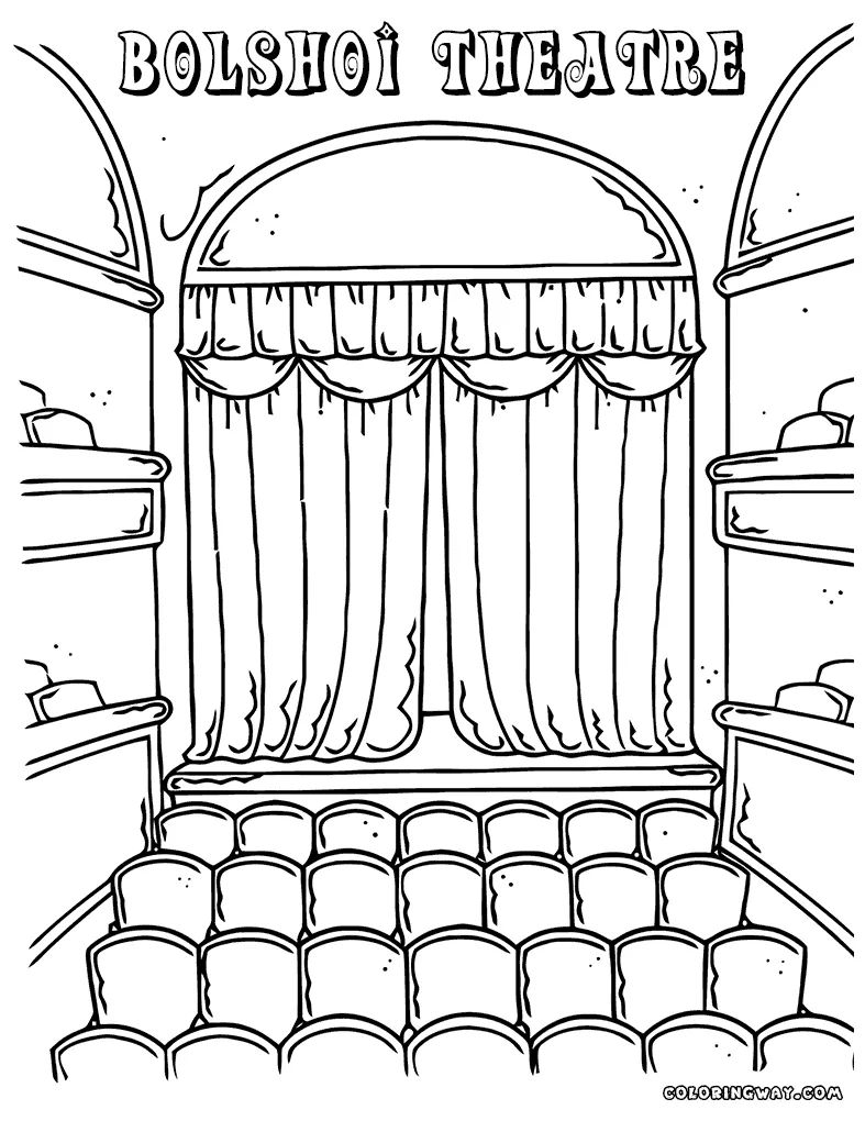 Coloring theatre theater stage drawing cinema movie sketch template