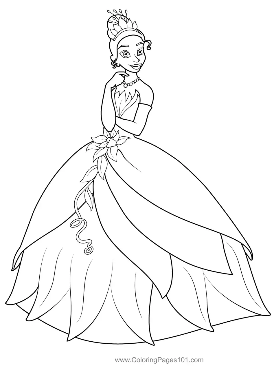 Cute Tiana Coloring Page for Kids - Free Tiana Printable Coloring Pages