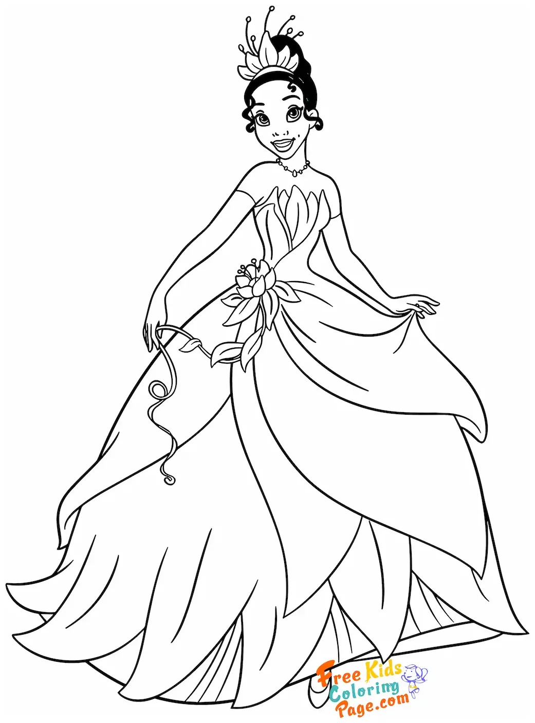 tiana disney princess coloring pages - Free Kids Coloring Page