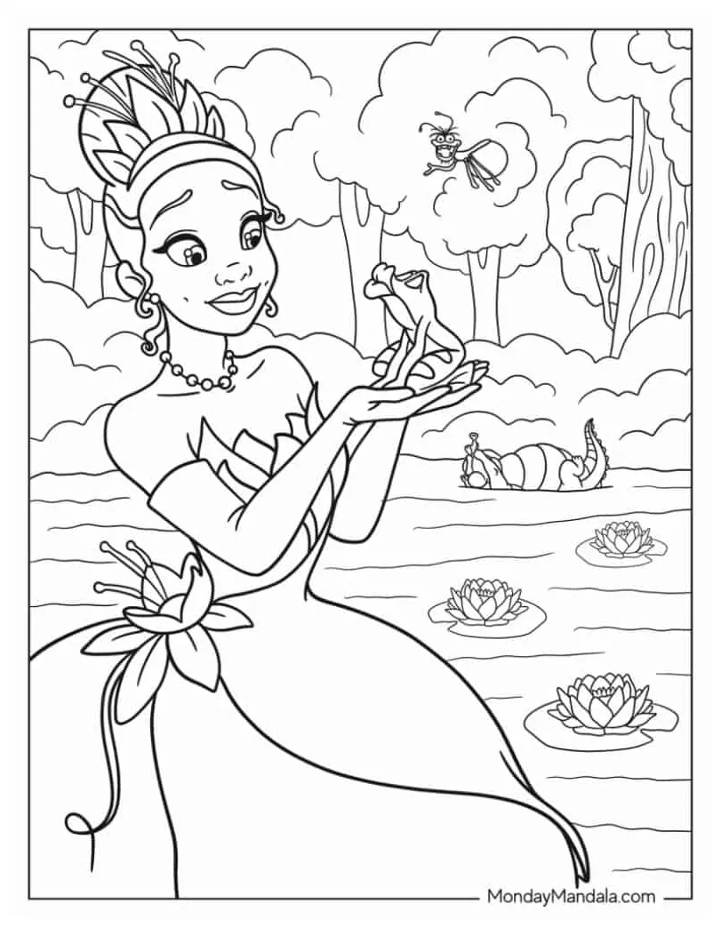 Princess Tiana And Prince Naveen Coloring Pages 1677 Disneyy