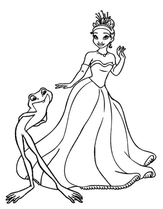 Tiana and the frog prince coloring page download, print or color