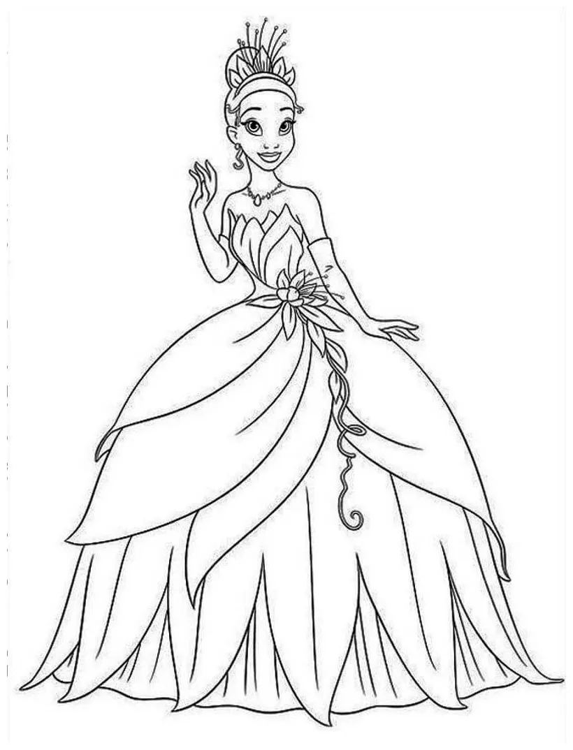 Tiana and tiana frog coloring page free printable coloring pages for kids