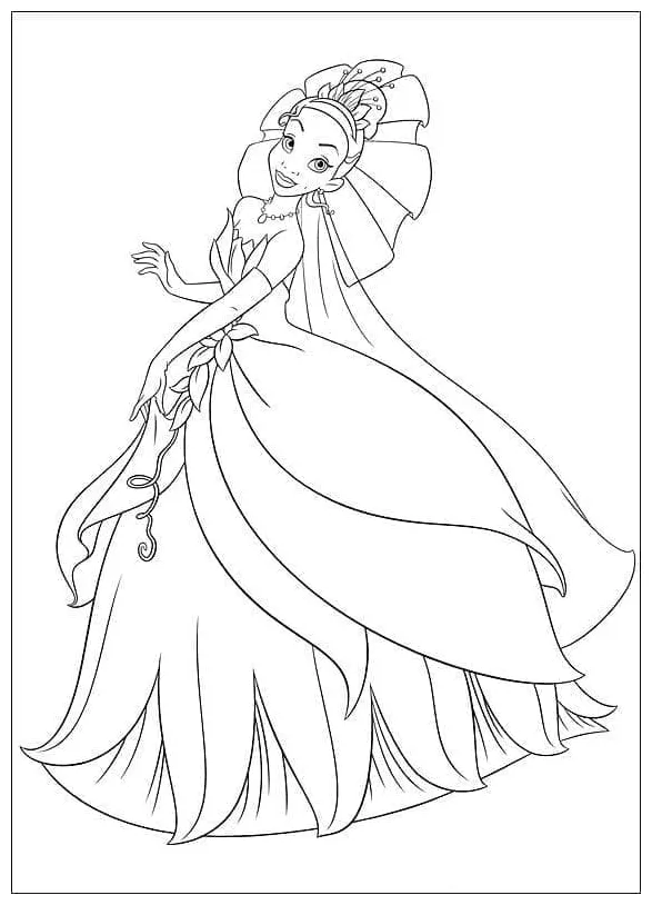 Princess tiana in princess and the frog coloring page download, print